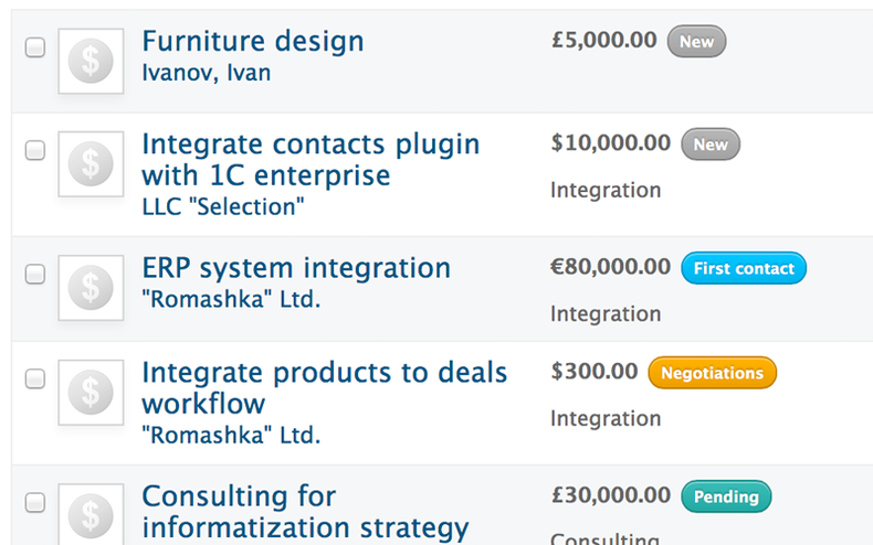 Redmin CRM Plugin Screenshot deals