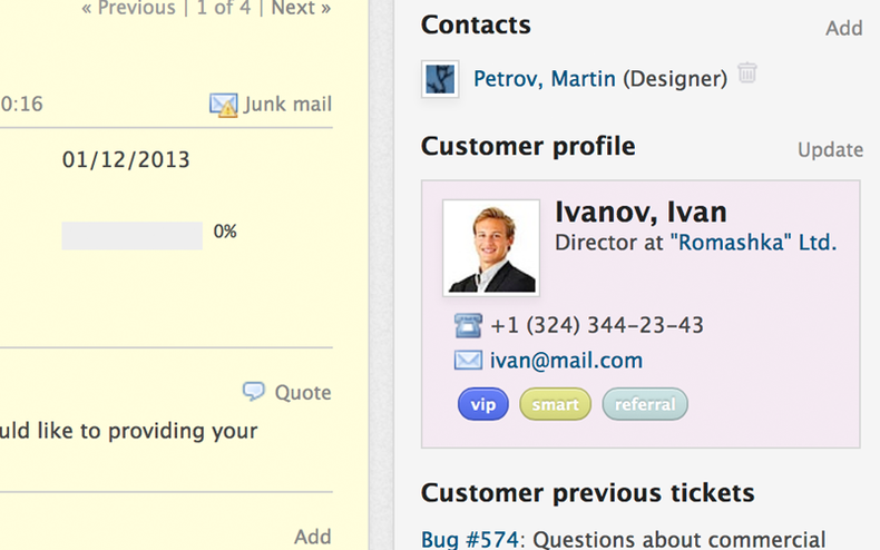 Redmine HelpDesk Plugin PRO screenshot customer