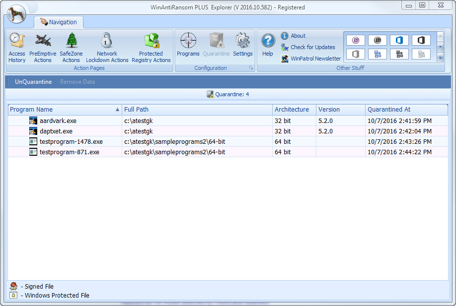 WinPatrol WAR screenshot Quarantine