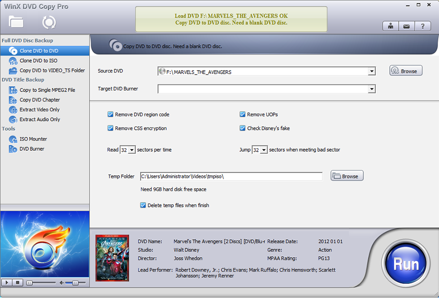 WinX DVD Copy Pro - Clone DVD to DVD Screenshot