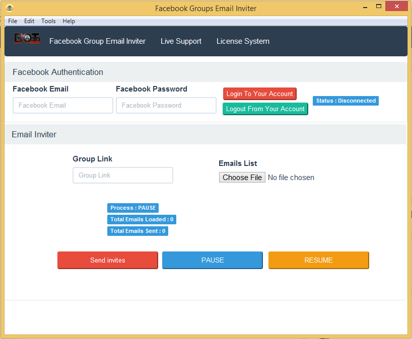 Bot99 Facebook Groups Email Inviter Screenshot