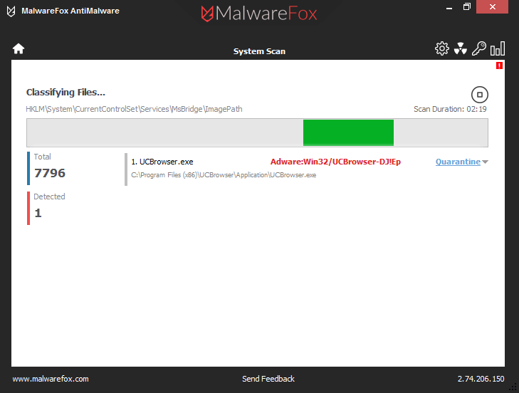 MalwareFox AntiMalware System Scan Screenshot