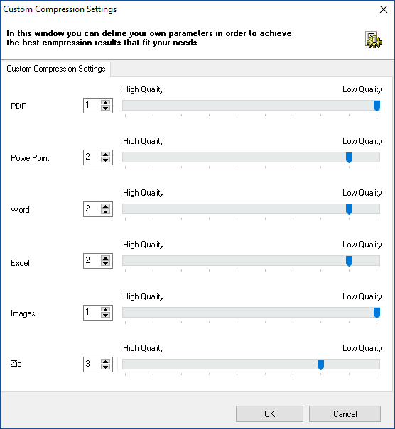 Balesio FILEminimizer Suite 7.0 Custome Setting Screenshot