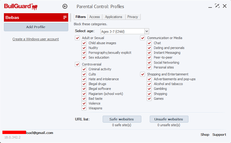 BullGuard Internet Security 2018 - Parental coontrol Screenshot