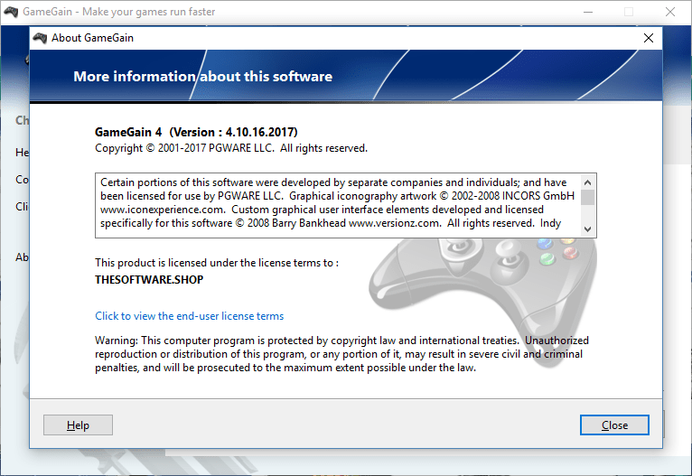 PCWARE GameGain 4 About Screenshot
