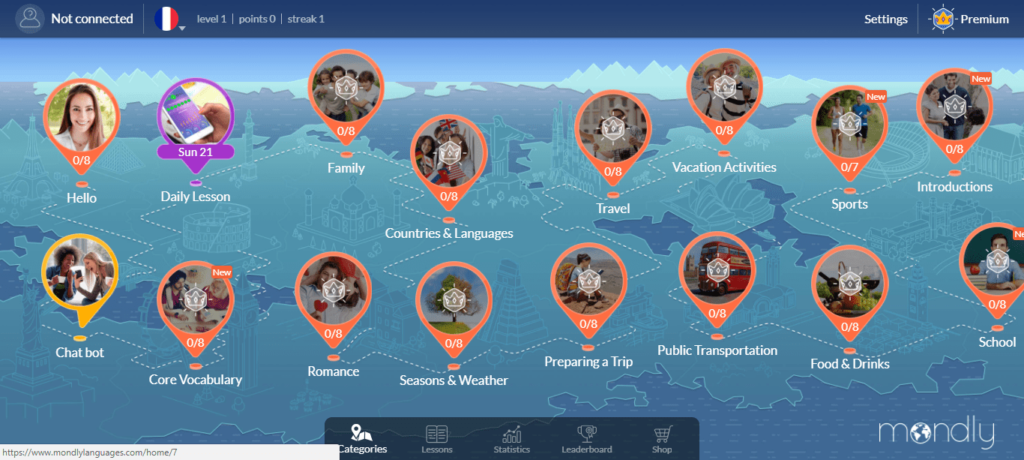 Mondly Premium Web Interface Screenshot