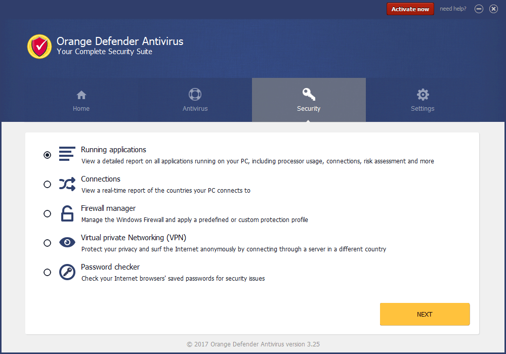 Orange Defender Antivirus Security Screenshot