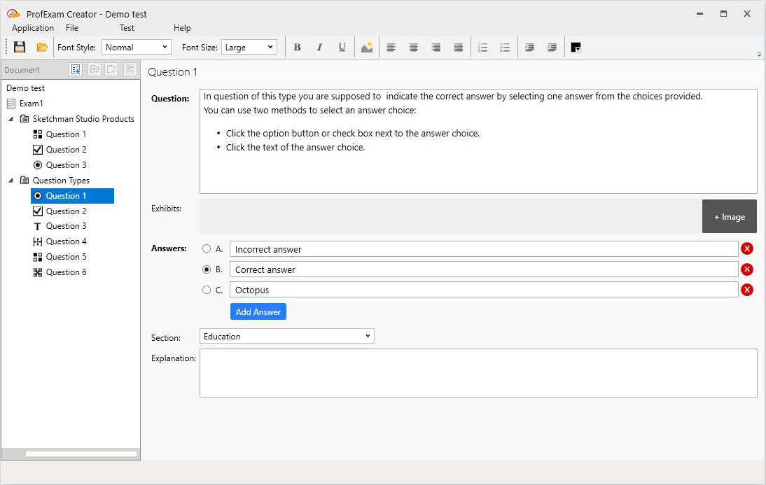 ProfExam Suite - ProfExam Creator Demo test Screenshot