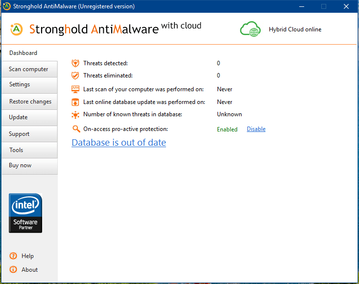 StrongHold AntiMalware Dashboard Screenshot
