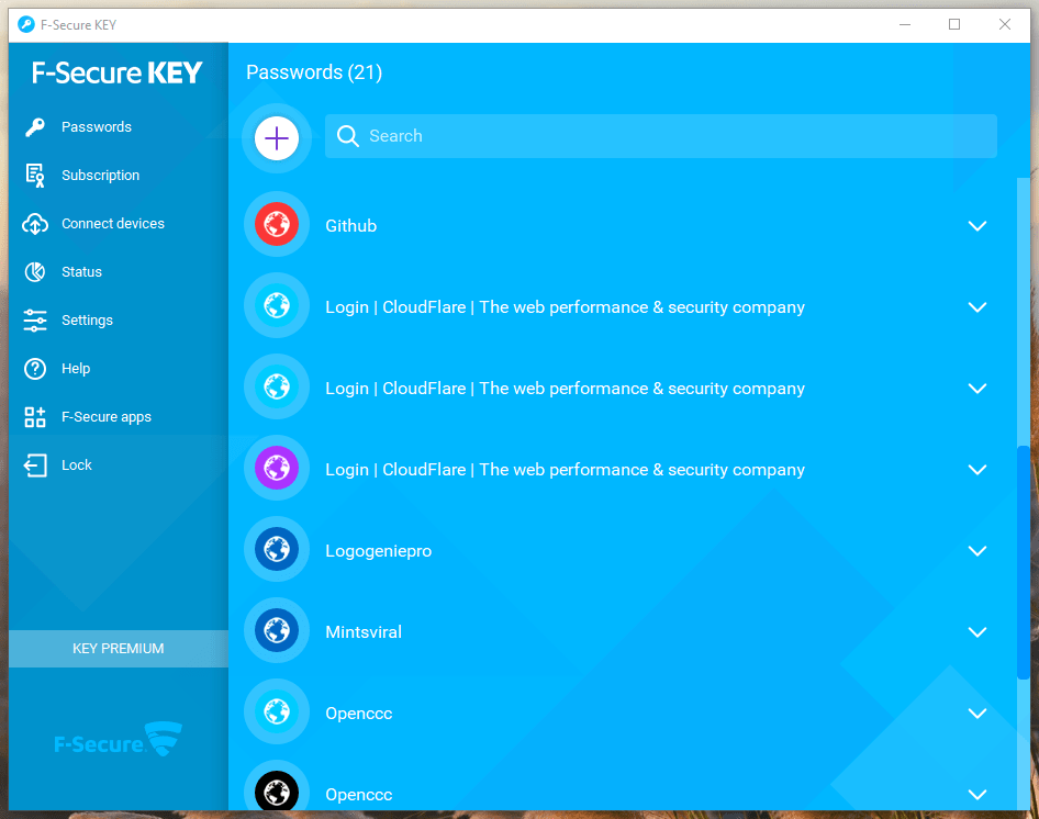F-Secure KEY Password Screenshot