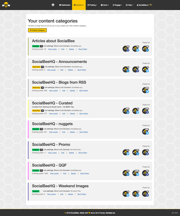 SocialBee Content Screenshot