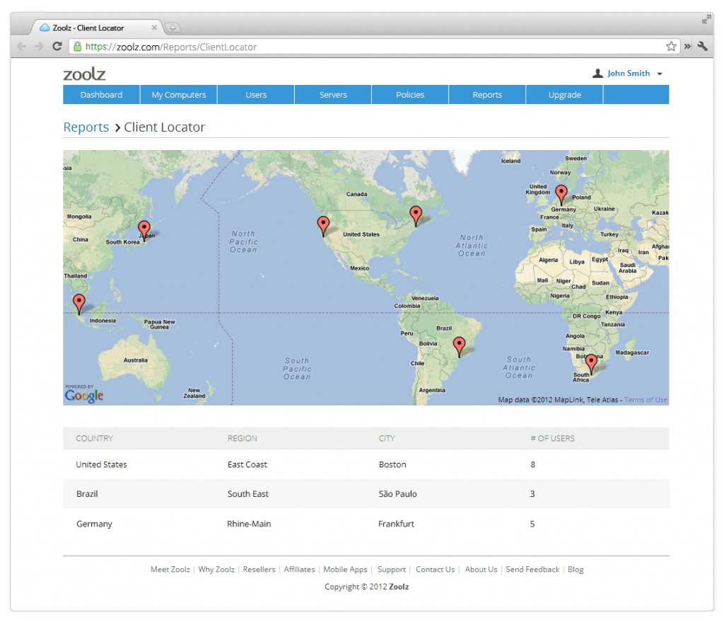 Zoolz Business Cloud Backup - Client Locator