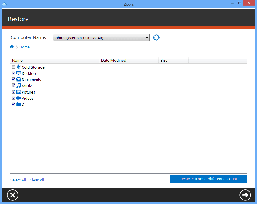 Zoolz Business Cloud Backup - Restore Software