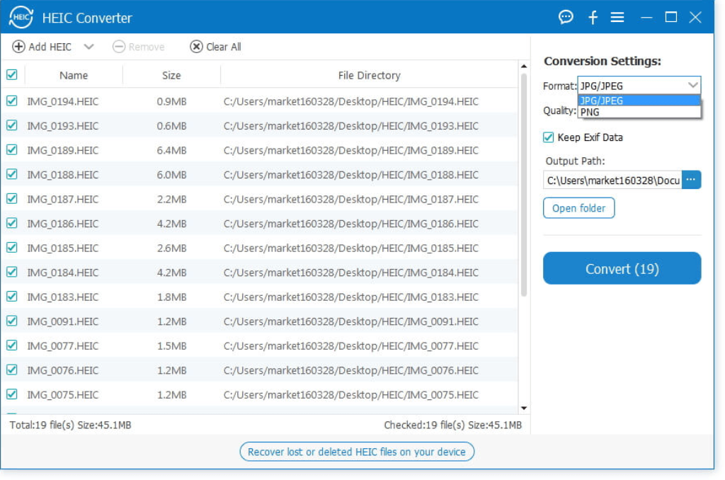 Aiseesoft HEIC Converter Windows List Screenshot