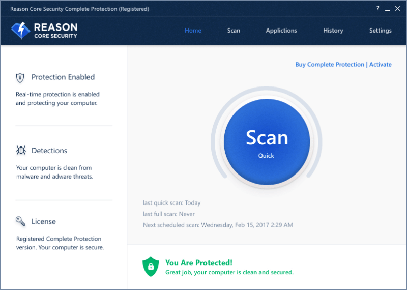 Reason Core Security Home Screenshot