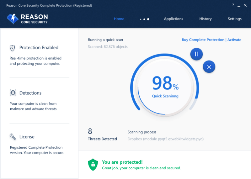 Reason Core Security Scan Screenshot