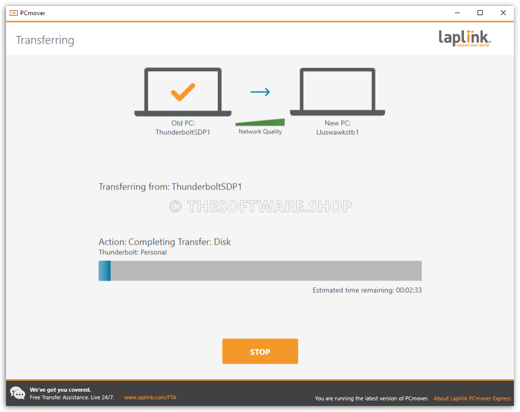 Laplink PCmover Express Screenshot - Transferring