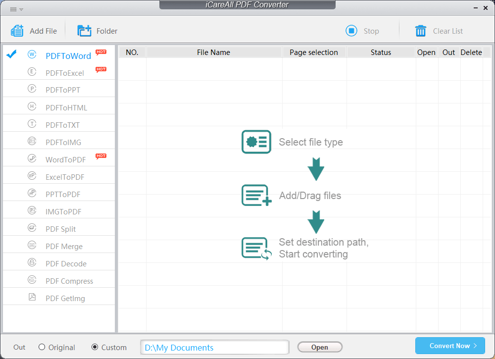 iCareAll PDF Converter Main interface Screenshot