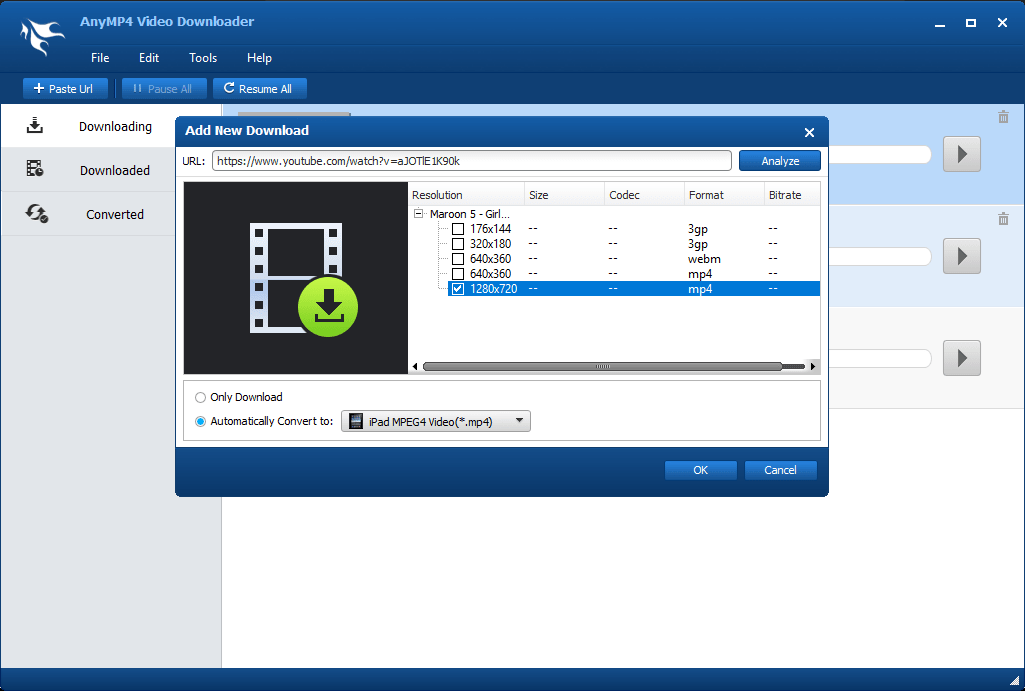 AnyMP4 Video Downloader Add New Download