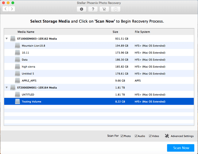 Stellar Phoenix Photo Recovery Mac Storage Scan