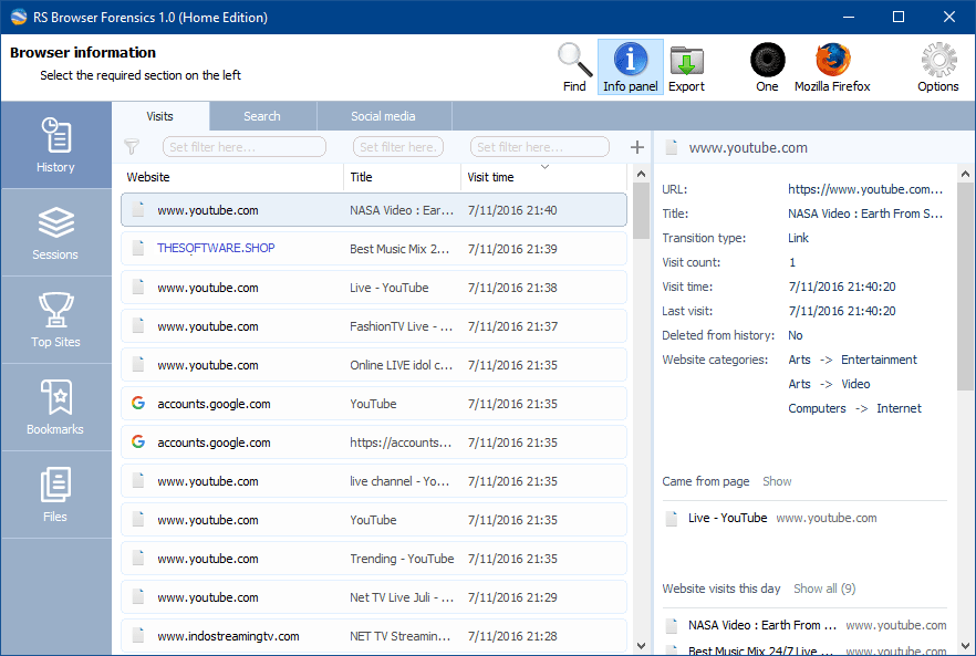 RS Browser Forensics Screenshot