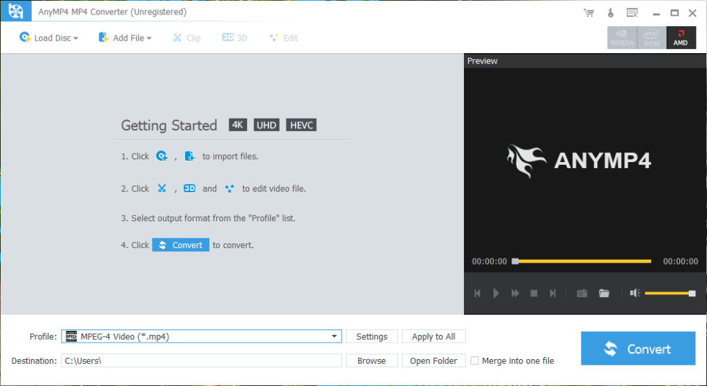 AnyMP4 MP4 Converter Windows Screenshot