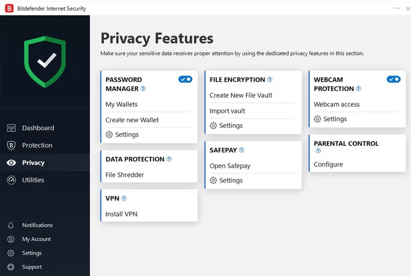 Bitdefender Internet Security Privacy features