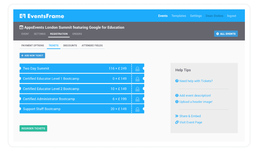 EventsFrame Unlimited Plan Screenshot