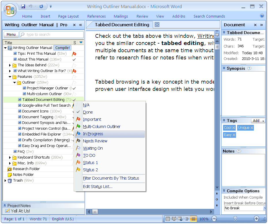 Writing Outliner Windows