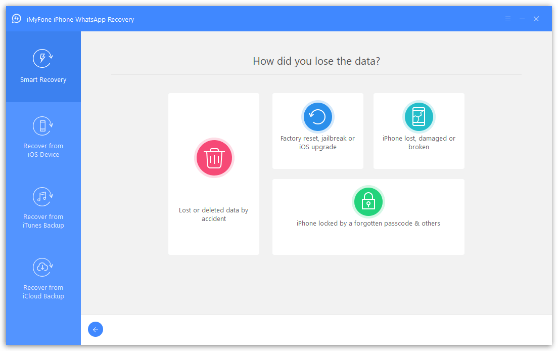 iMyFone iPhone WhatsApp Recovery - Main Interface