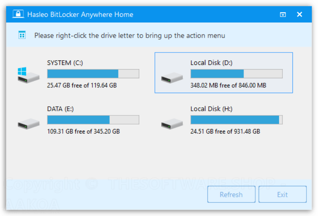 Hasleo Bitlocker Anywhere - Main Interface