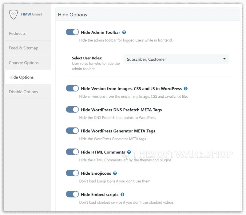 Hide My WP Ghost Screenshot - Hide Options