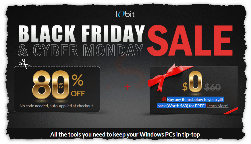 IObit Black Friday & Cyber Monday Deal 2018, Special Pack Discount Coupon up to 80% Off Plus Get Free Gift ($59.97 Value)