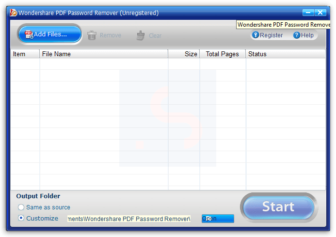 Wondershare PDF Password Remover - Main Interface