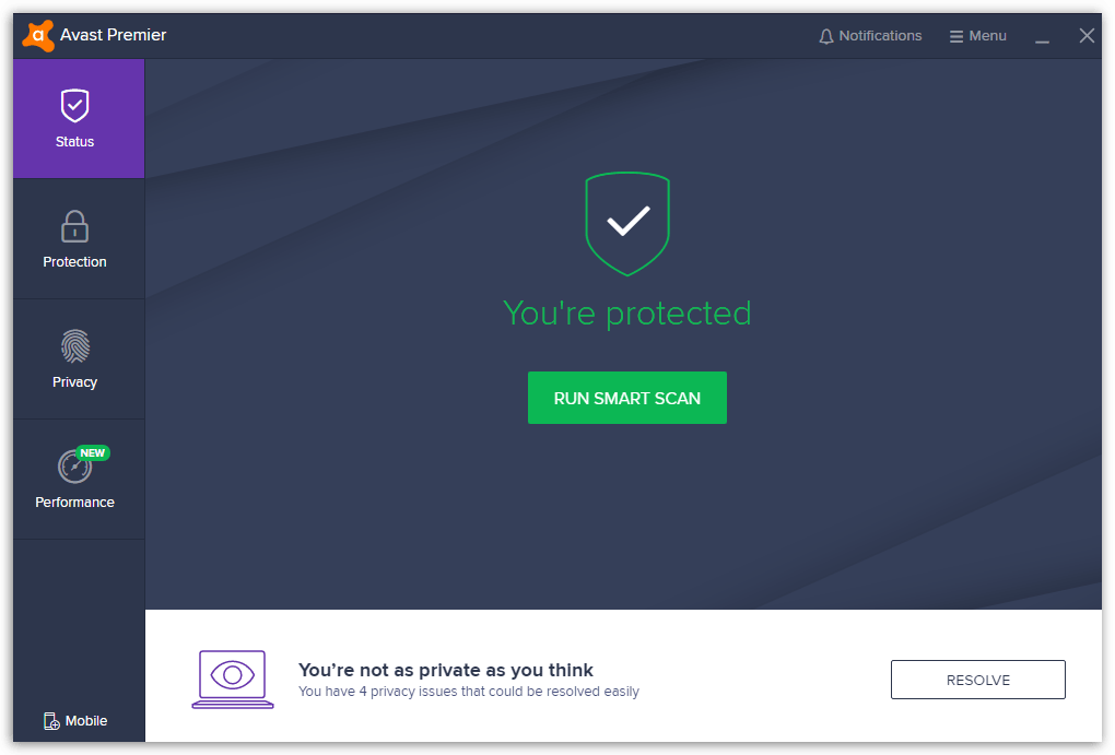Avast Premier - Status (Main Interface)