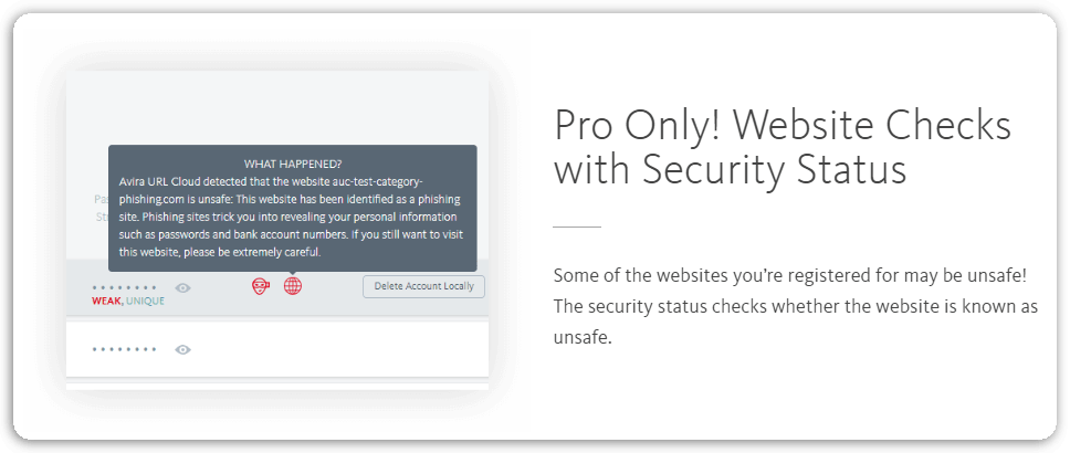 Avira Password Manager Pro - Website Security Status Checks