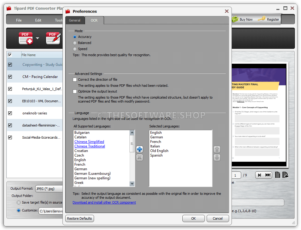 Tipard PDF Converter Platinum Screenshot - Preferences