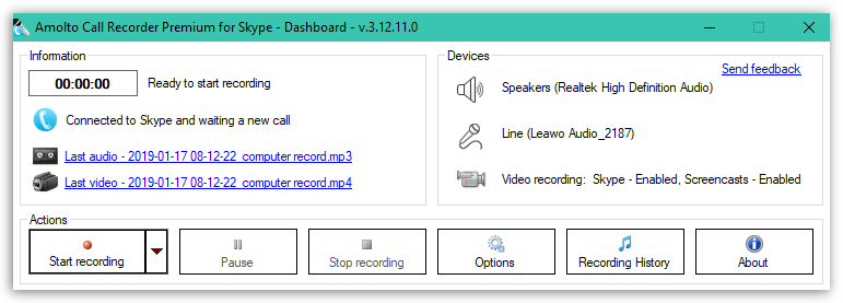 Amolto Call Recorder Premium for Skype - Dashboard - v-3-12-11-0 003 - THESOFTWARESHOP - AAKOA