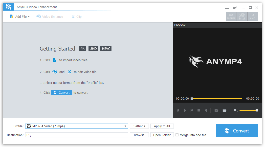 AnyMP4 Video Enhancement - Main Interface