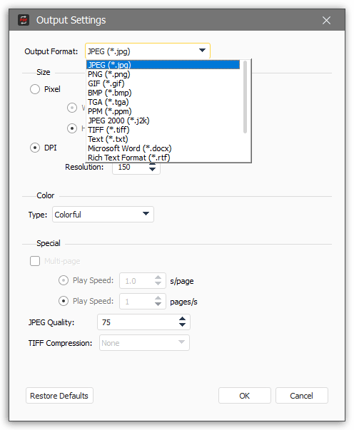 AnyMP4 PDF Converter Ultimate - Output Settings
