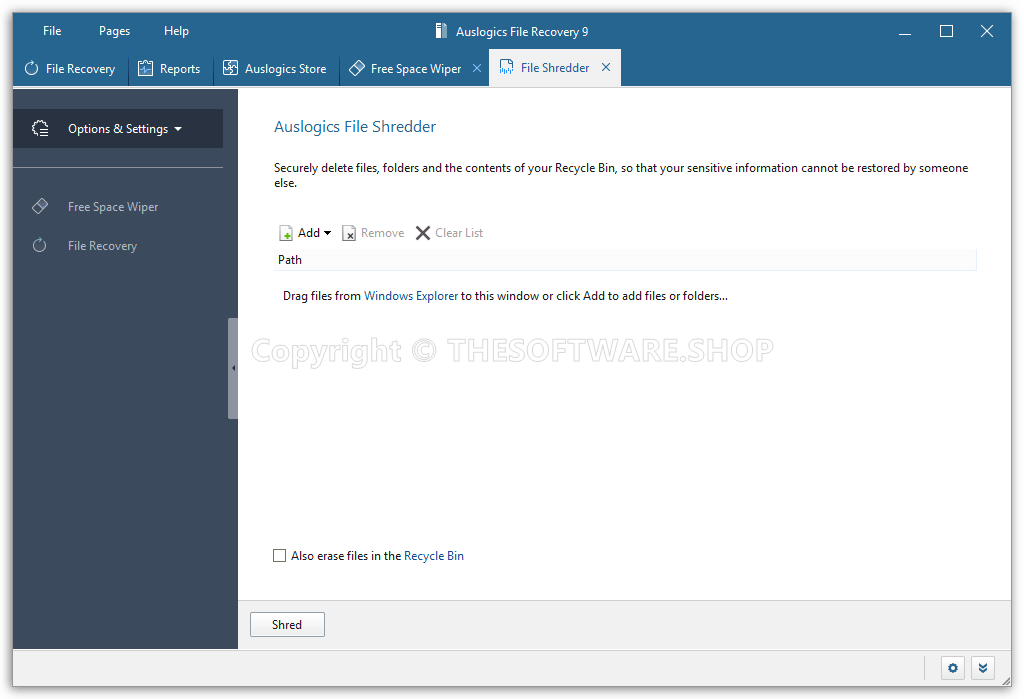 Auslogics File Recovery 9 - File Shredder