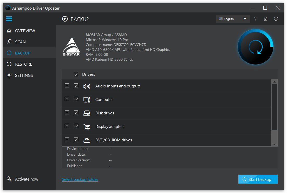 Ashampoo Driver Updater -Backup