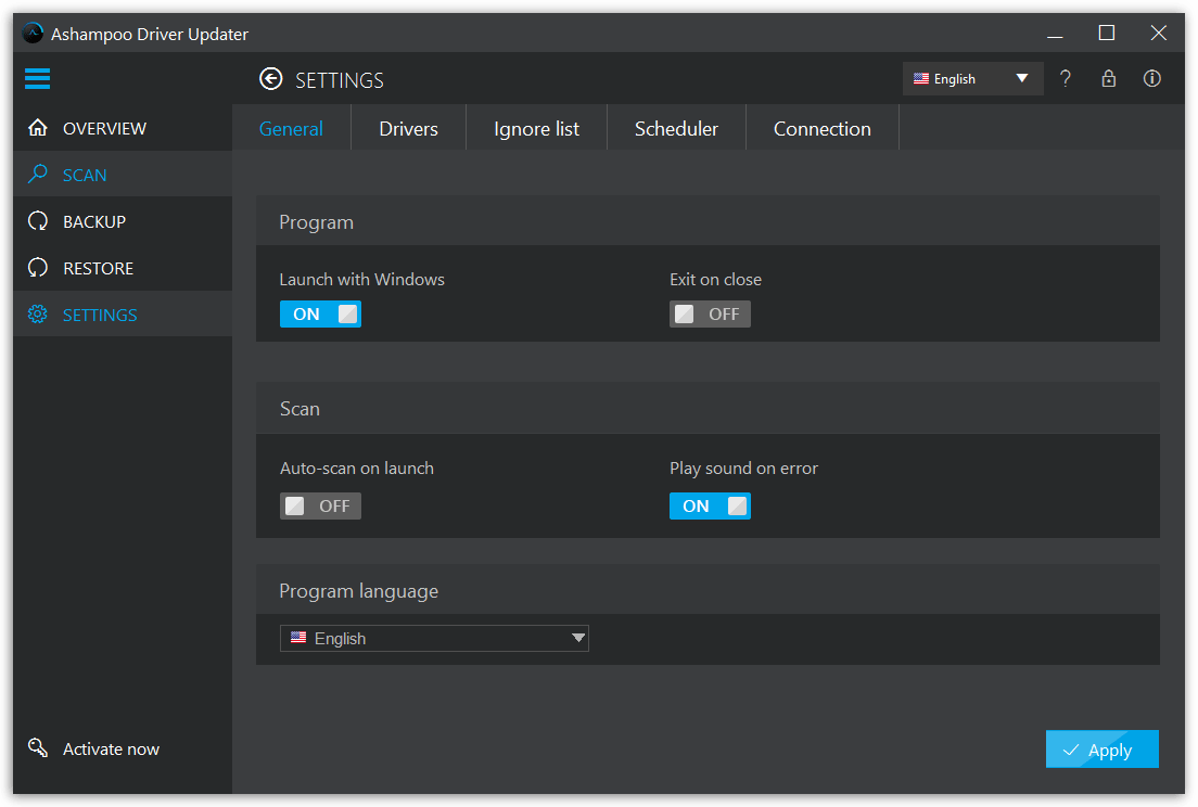 Ashampoo Driver Updater - Settings