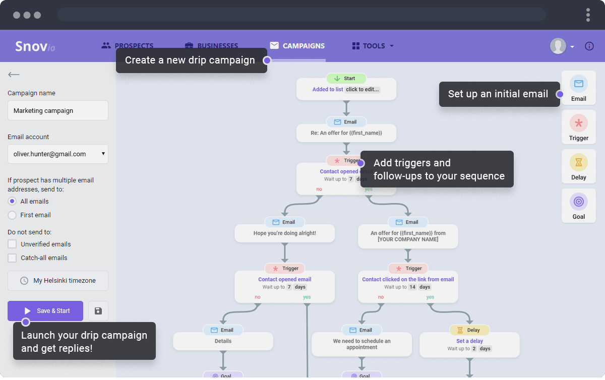 Snovio Drip Campaigns - Screenshot