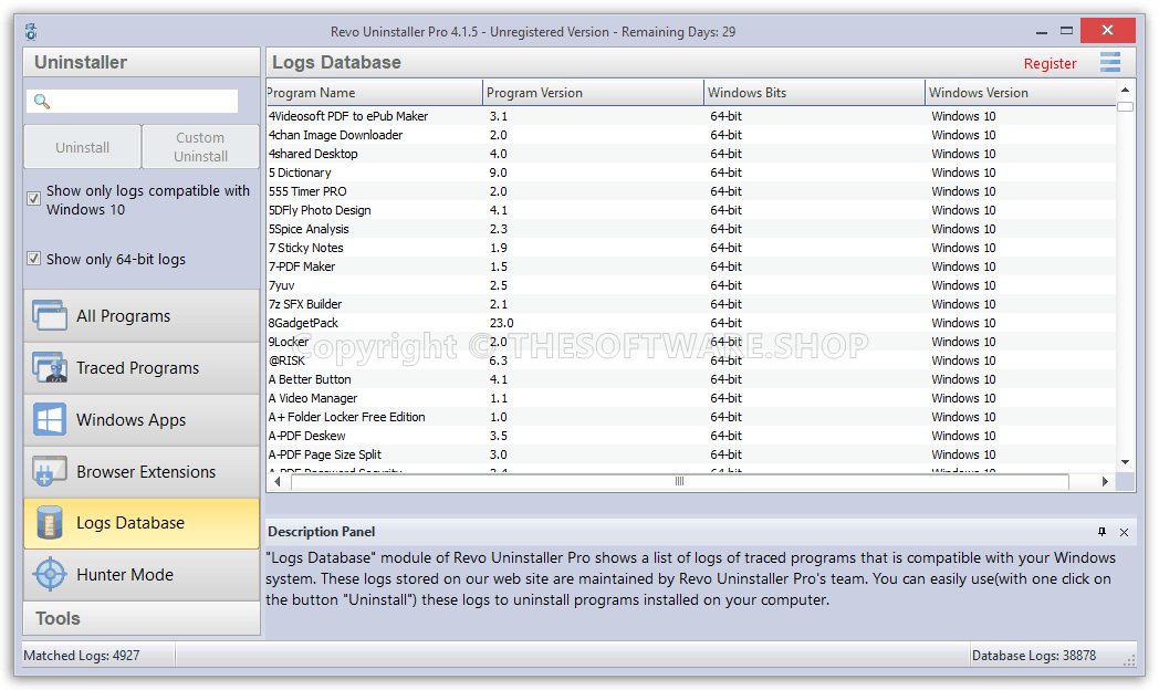 Revo Uninstaller Pro 4 - Logs Database