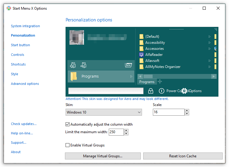 Start Menu X PRO - Personalization