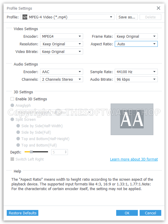 ANYMP4 DVD Converter - Profile Settings
