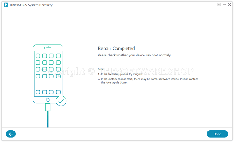 TunesKit iOS System Recovery - Repair Completed