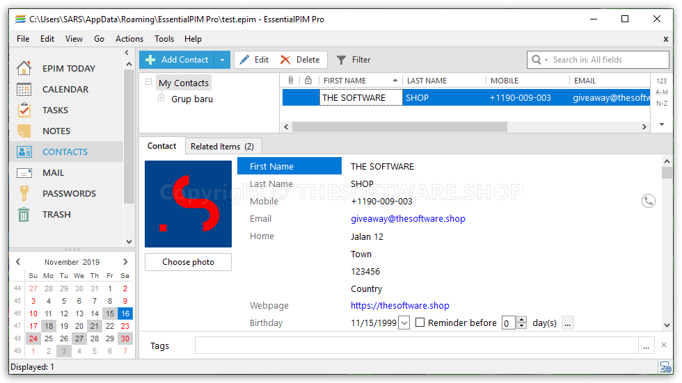 EssentialPIM Pro - Contacts