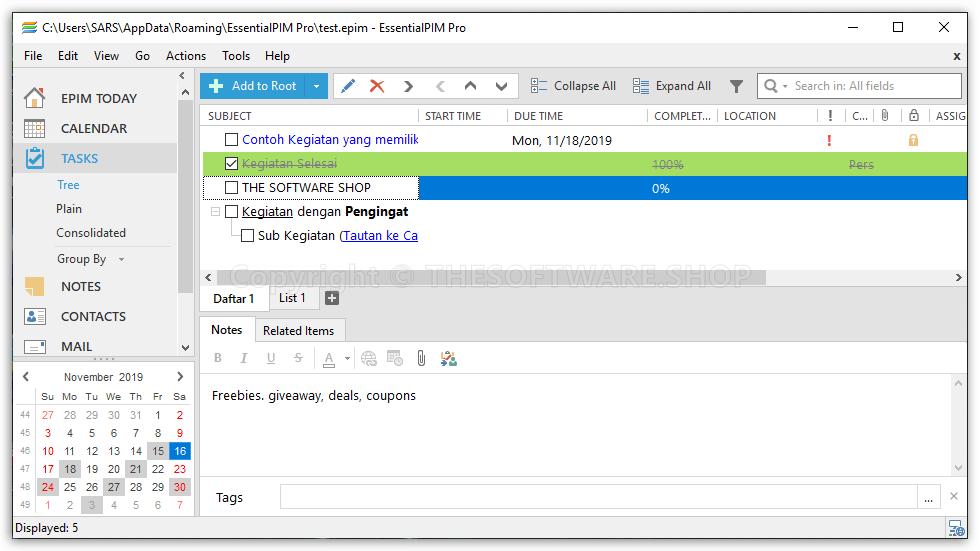 EssentialPIM Pro - Tasks